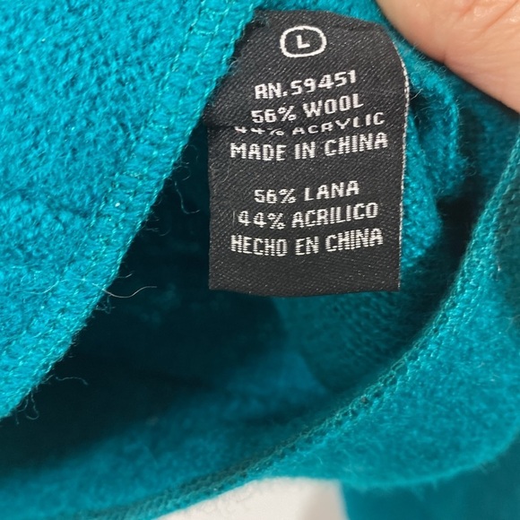 Jane Ashley Wool Blend Turquoise Cardigan Sweater Blazer Size L - Picture 5 of 5